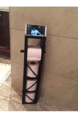 Ahşap Wc Kağıtlık Tuvalet Tuvalet Kağıtlığı Telefon Tutucu Standı Özellikli Siyah - 5
