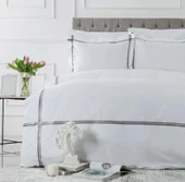 Karaca Home White Colllection Valse Gri Çift Kişilik Saten Şeritli Percale Nevresim Takımı - 1