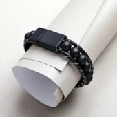 Mat Oniks Taşı Örmeli Deri Bileklik thumbnail 3
