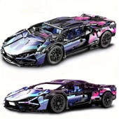1280 parça Cyberpunk Mor Cool 1:14 Ölçekli Spor Araba Yapı Blokları Seti 3D Montaj Modeli Kiti, Gençler & Yetişkinler İç - 6