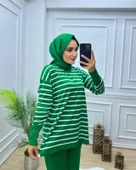 Çizgili İkili Alt üst Triko Takım - 1