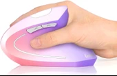 Lekvey Dikey Kablosuz Ergonomik Mouse, Şarj Edilebilir 2.4G Optik - Mor/Pembe - 1