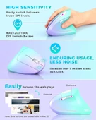 Lekvey Dikey Kablosuz Ergonomik Mouse, Şarj Edilebilir 2.4G Optik - Yeşil/Mor - 4