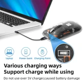 Dancesoul Şeffaf Kablosuz Sessiz Mouse, Bluetooth, Şarj Edilebilir Silm - Siyah - 3