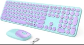 Seenda Kablosuz Klavye ve Mouse, USB ve Type-C - Mor/Yeşil - 1