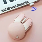 Lomiluskr Sevimli Tavşan 2.4G Kablosuz Sessiz Mouse - Pembe Tavşan - 3