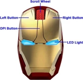ECOiNVA Kablosuz Iron Man Mouse 2.4G Optik - Gold - 3