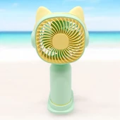 Sevimli Kedi Figürlü USB ve Şarjlı Masaüstü Vantilatörü Fan - 4