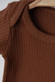 Kısa Kollu Unisex Kahverengi 4 Adet Sevimli Ayıcık Baskılı Badi %100 Pamuklu Bebek Çıtçıtlı Zıbın - 6