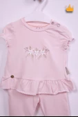 Çiçek Nakışlı Bayramlık Kız Bebek 2'li Takım Pembe 13551 - 2