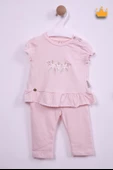 Çiçek Nakışlı Bayramlık Kız Bebek 2'li Takım Pembe 13551 - 1