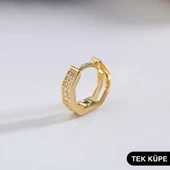 14 Ayar Taşlı Tek Altıgen Minik Halka Altın Küpe 0,76 gr - 1
