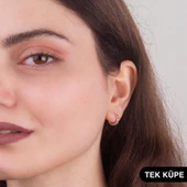 14 Ayar Altın Tek Minik Taşlı Halka Küpe 0,60 gr - 3
