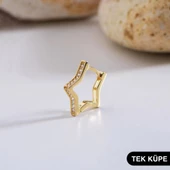 14 Ayar Taşlı Yıldız Tek Halka Altın Küpe 0,75 gr - 1