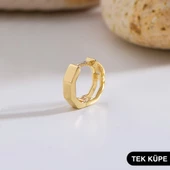 14 Ayar Altıgen Tek Minik Halka Altın Küpe 0,66 gr - 1