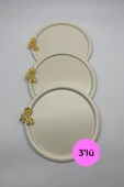 3'lü Japon Güllü Yuvarlak Krem Çay ve Kahve Sunum Tepsisi, Dekoratif Servis Tepsisi 22cm - 1