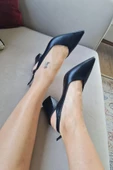 10 30 Topukla Kadın Arkası Açık Kalın Topuklu Stiletto Ayakkabı - 5