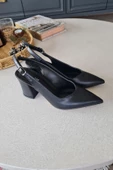 10 30 Topukla Kadın Arkası Açık Kalın Topuklu Stiletto Ayakkabı - 8