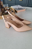 10 30 Topukla Kadın Arkası Açık Kalın Topuklu Stiletto Ayakkabı - 4