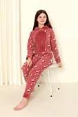 Nisanca Desenli Kışlık Kız Çocuk Polar Tulum Pijama Takımı - 4