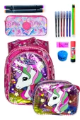 Me-vo Kız Çocuk Pembe Renkli Çok Gözlü Geniş Hacimli Unicorn Desenli Terletmeyen Ortopedik Sırt Destekli İlkokul Çanta Seti - 1