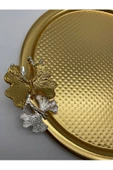 3'lü Kelebekli Yuvarlak Gold Çay ve Kahve Sunum Tepsisi, Dekoratif Servis Tepsisi 22cm Tek Kişilik - 6