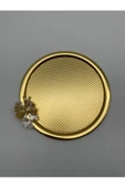 3'lü Kelebekli Yuvarlak Gold Çay ve Kahve Sunum Tepsisi, Dekoratif Servis Tepsisi 22cm Tek Kişilik - 3