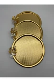 3'lü Kelebekli Yuvarlak Gold Çay ve Kahve Sunum Tepsisi, Dekoratif Servis Tepsisi 22cm Tek Kişilik - 2