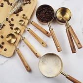 Valkyrie 8 Adet Paslanmaz Çelik Ahşap Saplı Ölçü Kaşığı Seti Ölçü Kabı 1.25ml 2.5ml 5ml 15ml 60ml 80ml 125ml 250ml - 6