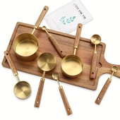 Valkyrie 8 Adet Paslanmaz Çelik Ahşap Saplı Ölçü Kaşığı Seti Ölçü Kabı 1.25ml 2.5ml 5ml 15ml 60ml 80ml 125ml 250ml - 4