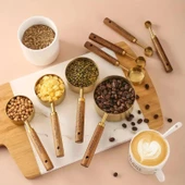 Valkyrie 8 Adet Paslanmaz Çelik Ahşap Saplı Ölçü Kaşığı Seti Ölçü Kabı 1.25ml 2.5ml 5ml 15ml 60ml 80ml 125ml 250ml - 5