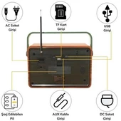 BUFFER® 503B Dekoratif Eskitme Nostalji Uzaktan Kumandalı Radyo Usb/Aux/Hafıza Kartı/Bluetooth/Şarjl - 12