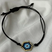 El Yapımı Etnik Desenli Miyuki Bileklik (Gold Lacivert Beyaz) - 1
