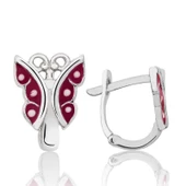 Gümüş Kırmızı Kelebek Çocuk Küpesi - 1