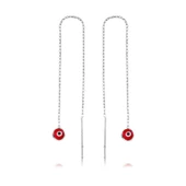 925 Ayar Gümüş Zincirli Kırmızı Nazar Küpe thumbnail 2