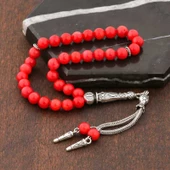 ​Doğaltaş Metal Püsküllü Mercan Taşı Tesbih - 2