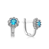 Gümüş Turkuaz Çiçek Desenli Yuvarlak J Kadın Küpe thumbnail 1