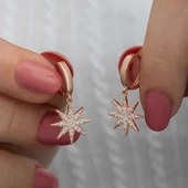 Gümüş Rose Sallantılı Kutup Yıldızı Kadın Küpe - 1
