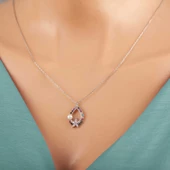 Gümüş Renkli Taşlı Çiçekli Kadın Kolye thumbnail 4