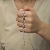 925 Ayar Gümüş Kalpli Nazar Bileklik thumbnail 5