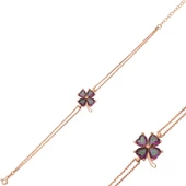 925 Ayar Gümüş Rose Mistik Topaz Yonca Bileklik thumbnail 1