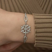 925 Ayar ​Gümüş Baget Taşlı Kar Tanesi Bileklik thumbnail 4