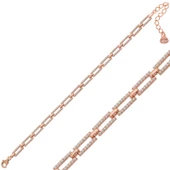 925 Ayar Gümüş Rose Kare Taşlı Kadın Bileklik - 1