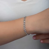 925 Ayar Gümüş Zirkon Taşlı Çift Sıra Kadın Bileklik - 3