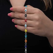 925 Ayar Gümüş Renkli Nazar Mineli Kadın Bileklik thumbnail 1