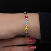 925 Ayar Gümüş Renkli Nazar Mineli Kadın Bileklik thumbnail 5