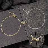 925 Ayar Gümüş Rodyum Gold Çift Kalpli Aşk Bileklik - 1
