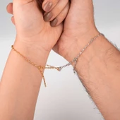 925 Ayar Gümüş Rodyum Rose Çift Kalpli Aşk Bileklik - 2