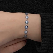 ​925 Ayar Gümüş Nazar Boncuklu Kadın Bileklik thumbnail 4