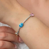 Gümüş Mix Taşlı Oval Su Yolu Kadın Bileklik thumbnail 1